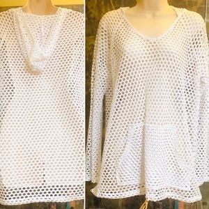 Out From Under—UO-Hooded Fishnet Top-Sz L-NEW